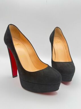 Christian Louboutin Bibi 140 Black Suede Platform Pumps EU 36.5